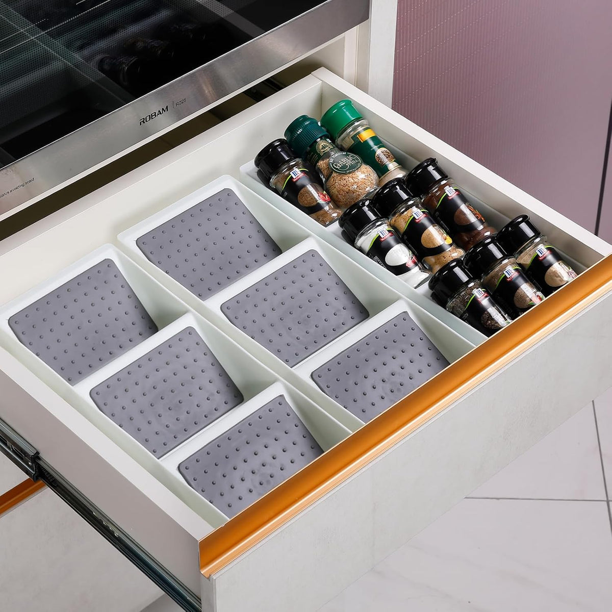 Spice Drawer Organizer, 3 Tier Non-Slip Silicone Seasoning Jars Drawer Insert, Spice Rack Organization for Kitchen Spice Rack Tray for Cabinet Countertop Makeup Storage-2 Pack