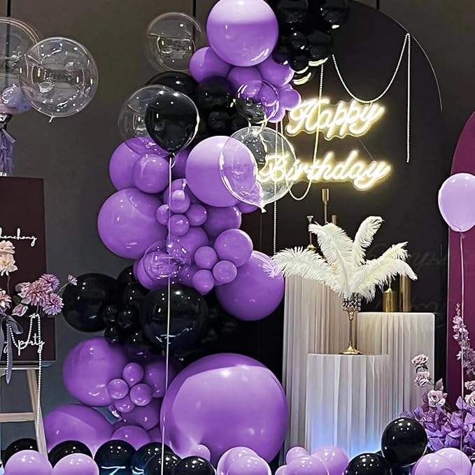 Purple and Black Balloons Garland Arch Kit, 151Pcs Latex Balloons Different Sizes 18 12 10 5 inch for Birthday, Graduation, Baby Shower, Wedding, Retirement, Halloween Party Decoration