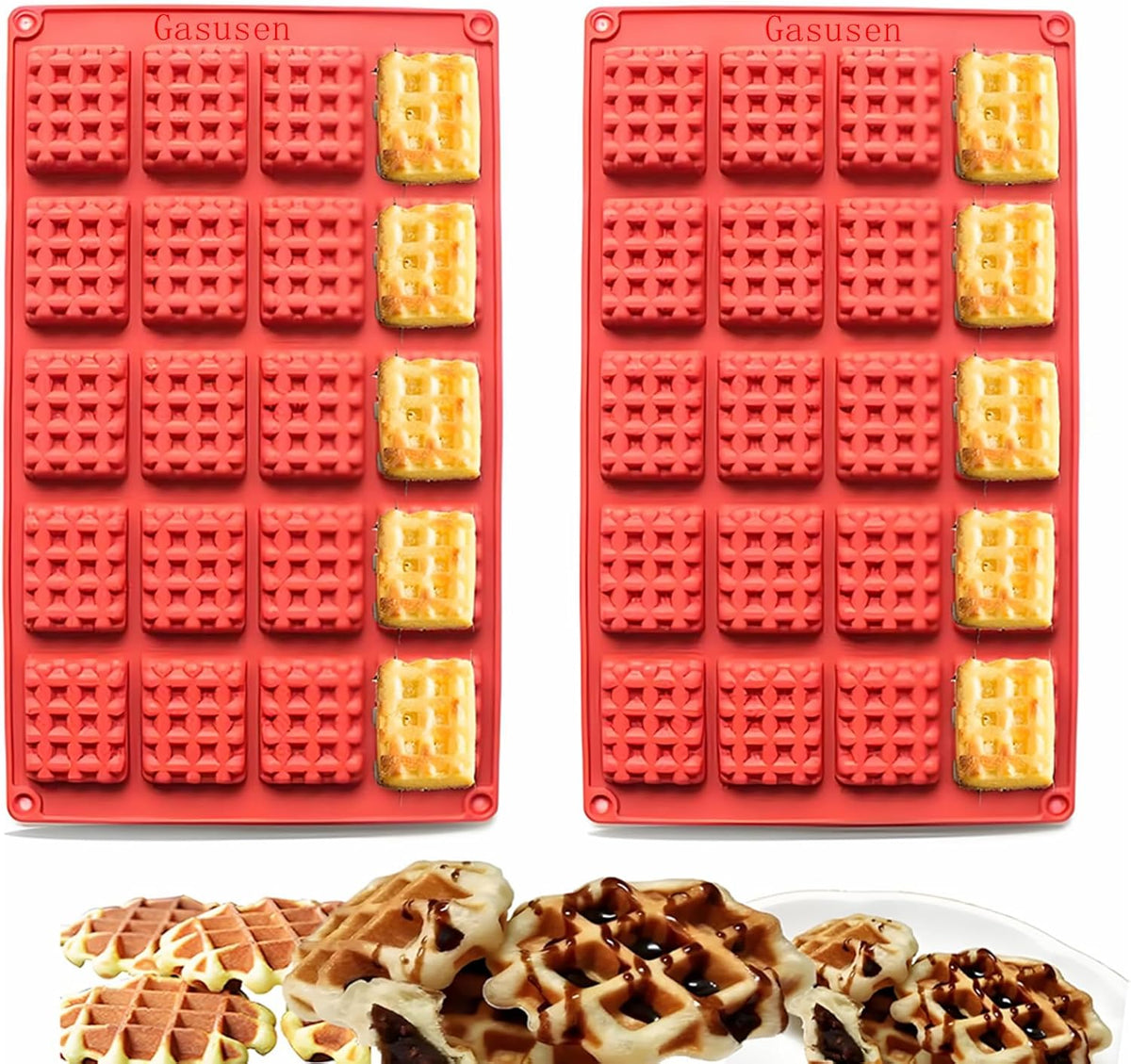 Silicone Waffle Mold Set, 2PCS/Set 20 Cavity Mini Silicone Waffle Mold Waffle Making Mold, Non-stick Cake Cookie Chocolate Making Mold for Baking
