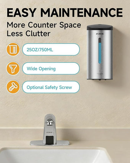 AIKE Classic Automatic Soap Dispenser,25 oz Liquid Wall Mount,Brushed Stainless Steel Finish Model AK1205E