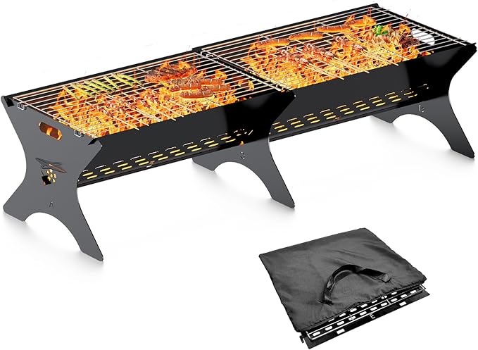 Charcoal Grills 2 Packs | Portable Folding Camping Grills, Backpacking & BBQ Grill, Heavy Duty Firepit Grate Grill with Carry Bag for Outdoor Cooking, Bonfire, Patio, Backyard-31 Inch