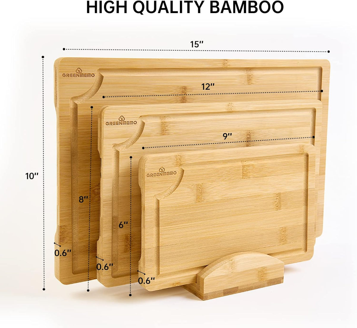 Bamboo Cutting Boards for Kitchen, Wood Cutting Board with Holder, Bamboo Cutting Board Set Reversible with Juice Grooves for Meat Cheese Fruit and