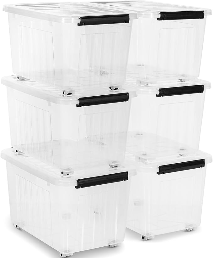 Citylife 54 QT Clear Plastic Storage Bins with Lids Stackable and Nestable Storage Boxes with Lids Large Plastic Storage Containers for Garage, Closet, Kitchen, 6 Packs