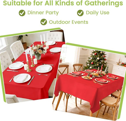 Mulbozy Red Plastic Table Cloth Disposable 4 Pack, 54 × 108 Inch Tablecloths Rectangle, Red Plastic Table Cover for Party Decor
