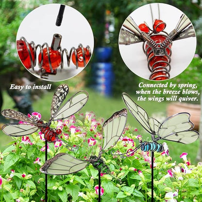Juegoal 20 Inch Butterfly Garden Stakes Decor, Dragonfly Stakes, Hummingbird Glow in Dark Metal Yard Art for Mom, Mothers Day Ideal Gifts, Indoor Outdoor Lawn Pathway Patio Ornaments, Set of 3