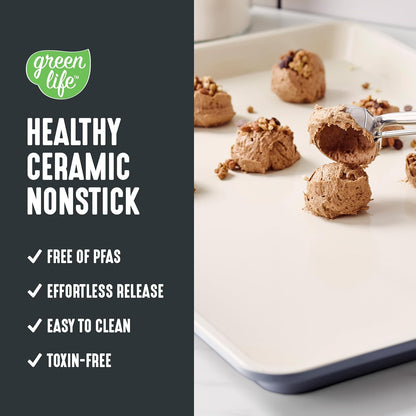 GreenLife Bakeware 18” x 13” Half Cookie Sheet Baking Pan, Non-Toxic PFAS-Free Healthy Ceramic Nonstick, Oven Safe to 450°F, Easy Release