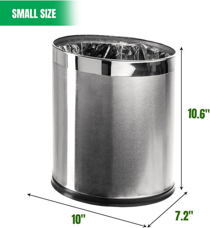 Invisi-Overlap' Open Top Stainless Steel Trash Can, Small Office Wastebasket, Modern Home Décor, Oval Shape
