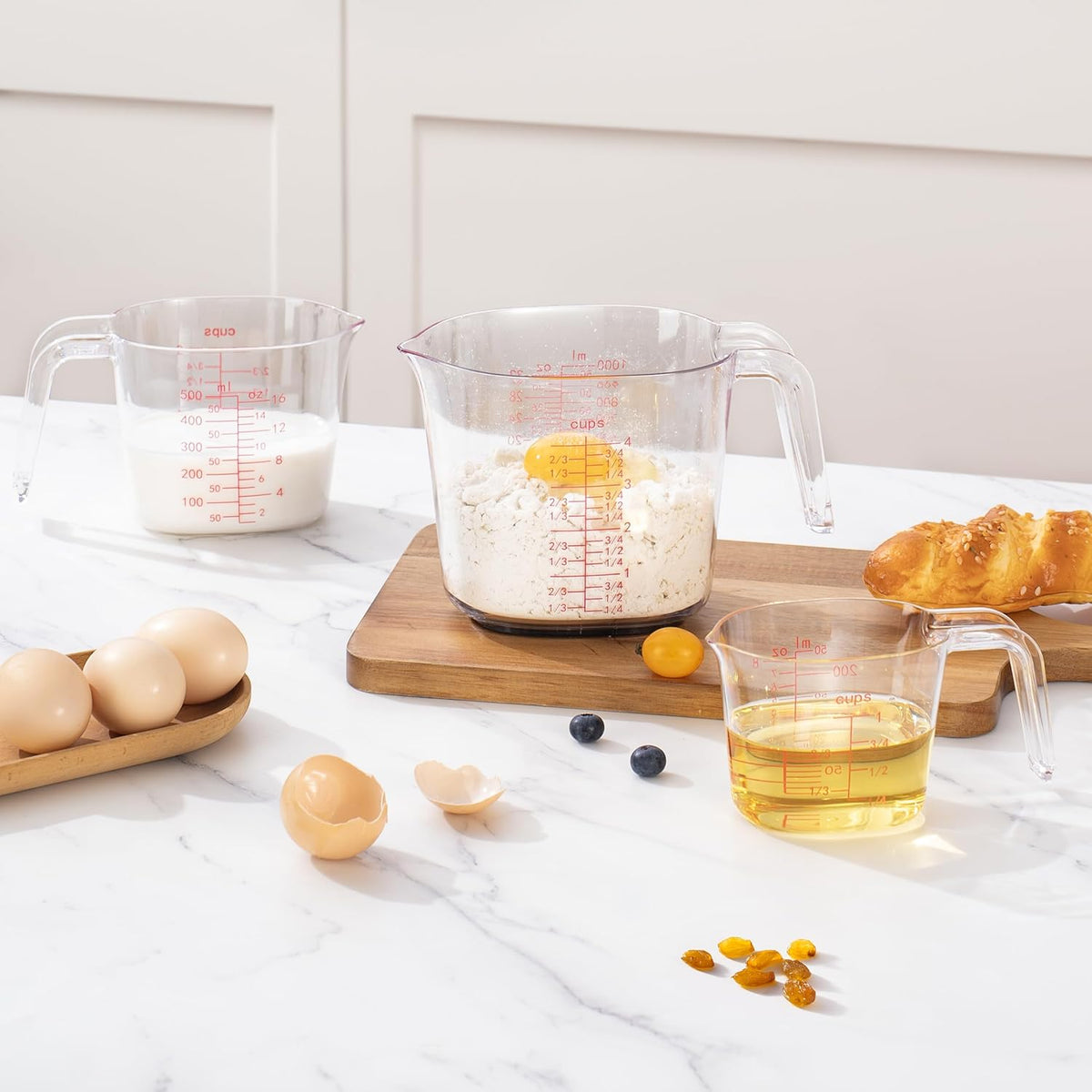 3PCS Nesting Liquid Measuring Cups Set, Measuring Jugs For Kitchen 1 Cup/250ml/8oz, 2 Cup/500ml/16oz,4 Cup/1000ml/32oz
