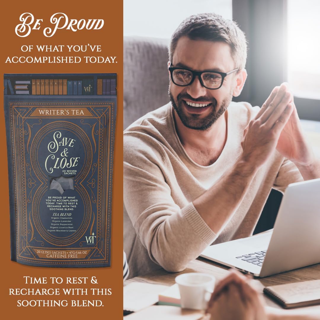 Writer's Tea Save & Close - Nighttime Tea - Chamomile, Lavender, Peppermint, Licorice Root, and Blackberry Leaves Tea Blend - Caffeine Free