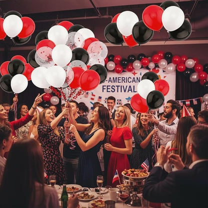 60Pcs Black and Red Balloons Graduation Balloons - 12 Inch Black Red Confetti with Ribbons for 2026 Graduation Decorations for Grad Party Decorations