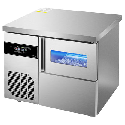 VEVOR Commercial Ice Maker Machine, 132 lbs/24H Stainless Steel Ice Machine with Worktop, 30 lbs Ice Storage Bin & Touch Screen, Self-Cleaning Freestanding Ice Making for Home Bar Restaurant Kitchen