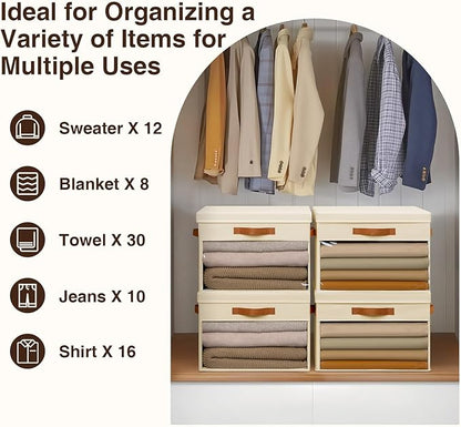 Homsorout Large Storage Bins with Lids - 6 Pack Foldable Decorative Organizers with Clear Windows & Handles, Cube Storage Organizers for Clothes, Blankets, Sweaters, Sheets, Beige