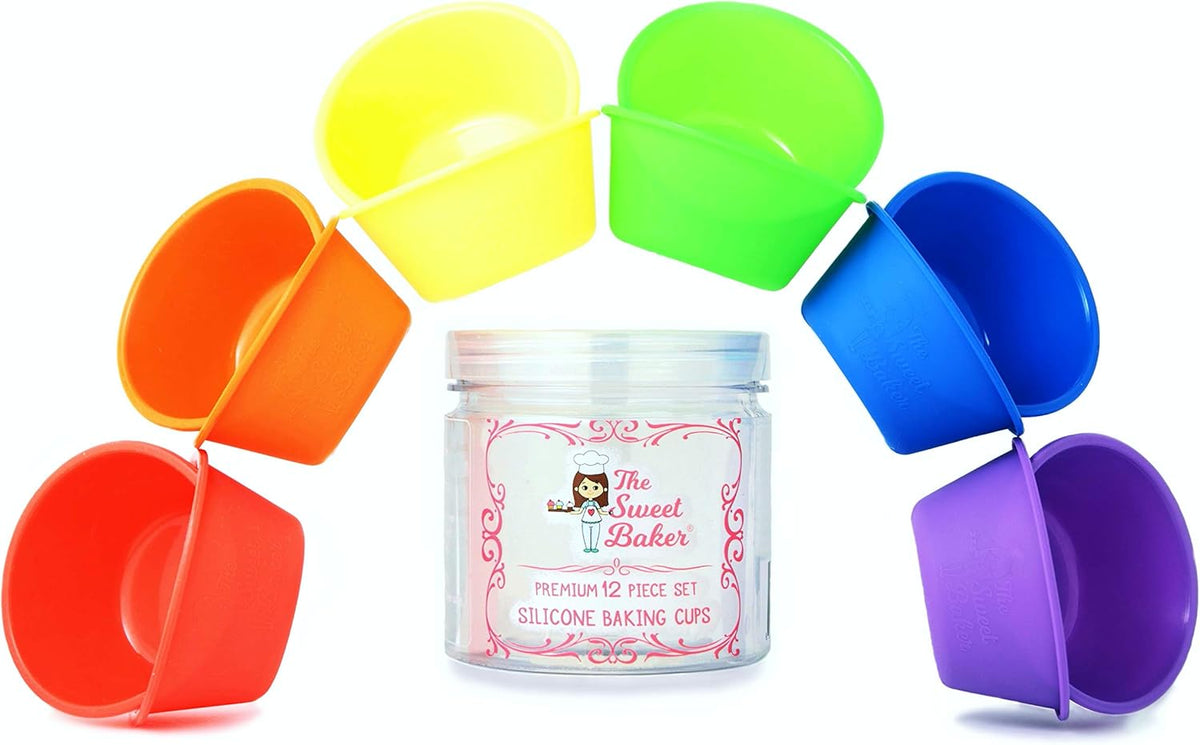 Professional Jumbo Silicone Baking Cups, Premium 12 Piece Set, Reusable Cupcake Muffin Pans, BPA Free
