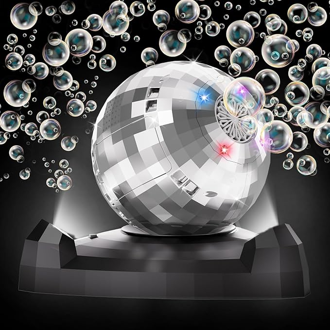 Bubble Machine for Kids & Toddlers 1-3, Automatic Disco Bubble Blower Maker with Bubble Solution, LED Lights & 360° Rotation, 10000+ Bubbles Per Min, Outdoor Game Toy for Easter Birthday Party