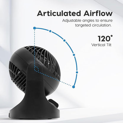 IRIS USA WOOZOO Mini Desk Fan, Air Circulator, 3 Speeds, 32ft Max Air Distance, 108ft² Coverage, 112° Adjustable Vertical Tilt, 27db Quiet Motor, Small Fan for Bedroom, Office, Dorm, Black (HE10N)