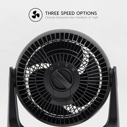 IRIS USA WOOZOO Desk Fan, Air Circulator, 3 Speeds, 52ft Max Air Distance, 157ft² Coverage, 360° Adjustable Vertical Tilt, 20db Quiet Motor, Fan for Bedroom, Office, Dorm, Medium, Black