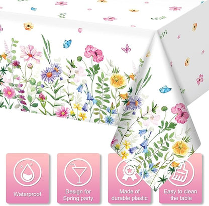 6Pcs Spring Floral Plastic Tablecloth,Pink Purple Blue Flower Butterfly Disposable Table Cover for Home Decor Summer Spring Picnic Dining Holiday Weeding Birthday Tea Party Decorations,54x108 Inch