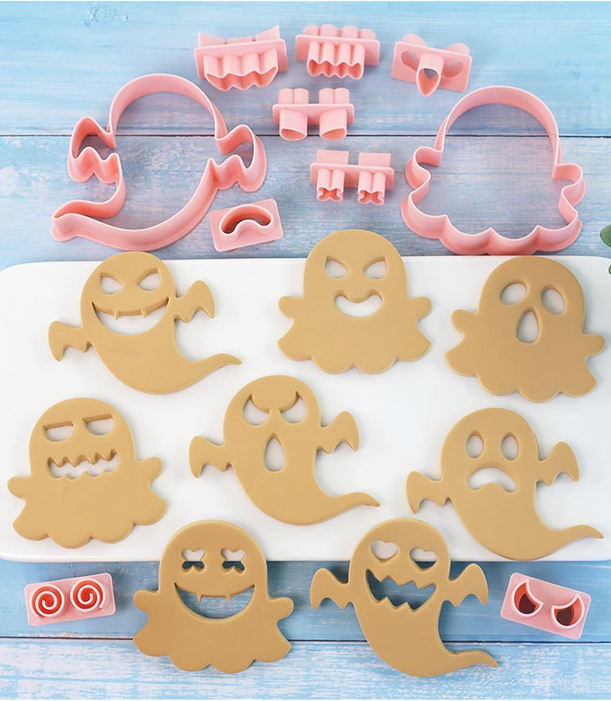 10Pcs Halloween Cookie Cutters, 3D Cookie Cutter with Plunger Stamp, Ghost Biscuit Cutters Cake Baking Fondant Embosser Stamps Halloween Party DIY