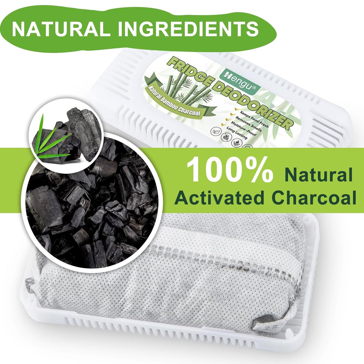 Hengu Fridge Deodorizer, (6 Pack) Fridge Odor Eliminator Natural Activated Charcoal More Effective Fridge Deodorizer Odor Eliminator Than Baking Soda, Smell Eliminator for Refrigerator & Freezer