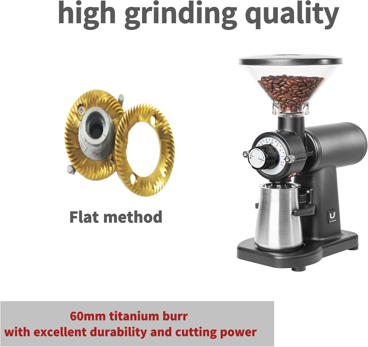 Urbanic 070s Electric Coffee Grinder (110~220v) / flat Titanium burr 60mm / 20 steps can be set (Black) / (Made in Korea)