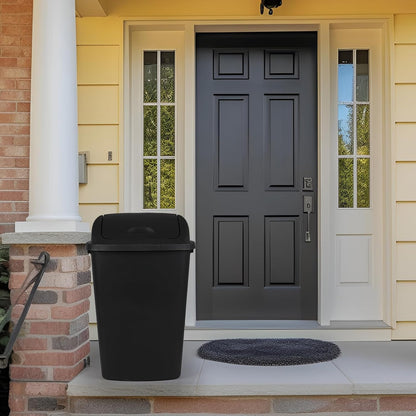 Bringer Black 13 Gallon Kitchen Trash Can with Swing Lid, Plastic Swing Top Tall Garbage Can, 4-Pack