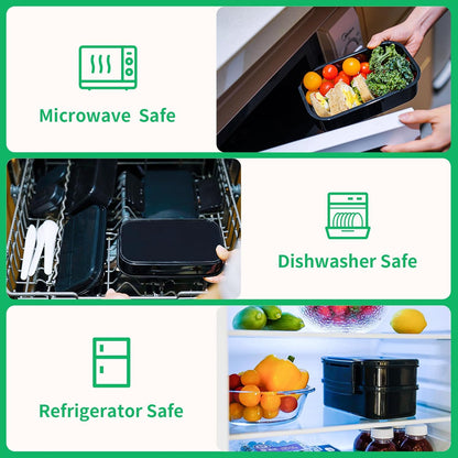 Lunchneo bento box for adults, separate for men and women, set of utensils and dipping containers, cute Japanese bento box, microwave heatable(Black)