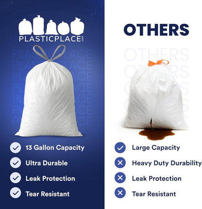 Plasticplace 4 - 6 Gallon White Drawstring Bags, 100% Prime Material, 17x20, 0.7 Mil, 200/Case