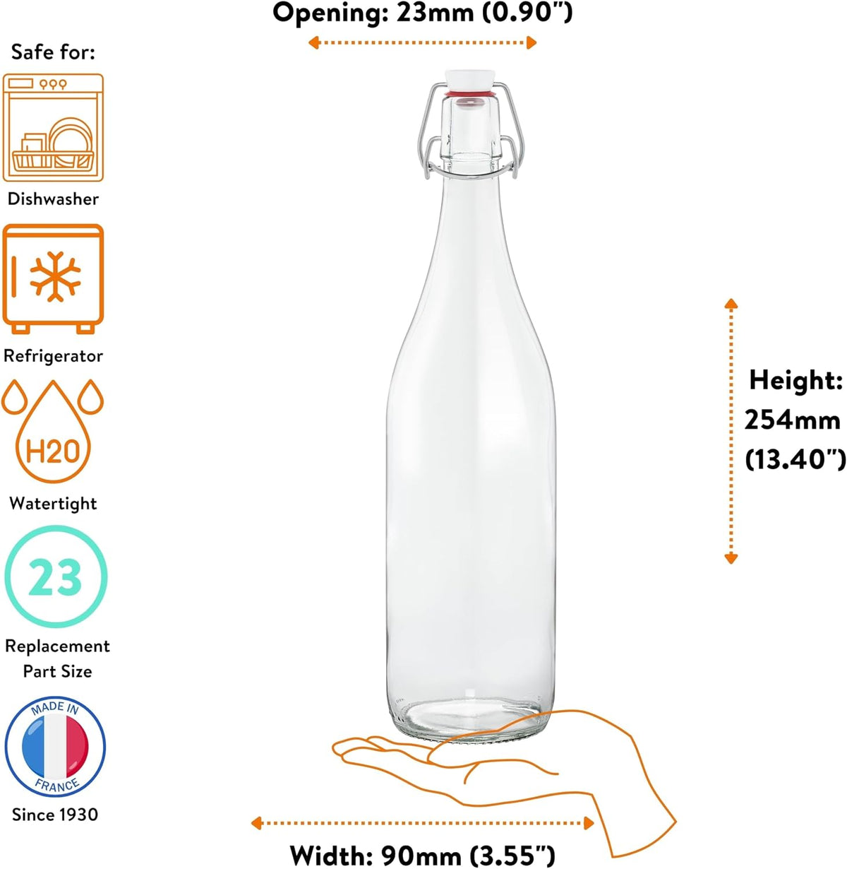 Le Parfait French Glass Swing Top Bottles, 1L (32oz) Pack of 3 – Airtight Leakproof Bottles for Kombucha, Kefir, Sparkling Beverages, Water &amp; Fermentation