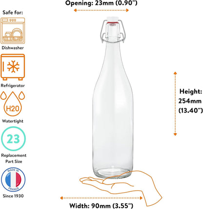 Le Parfait French Glass Swing Top Bottles, 1L (32oz) Pack of 3 – Airtight Leakproof Bottles for Kombucha, Kefir, Sparkling Beverages, Water &amp; Fermentation