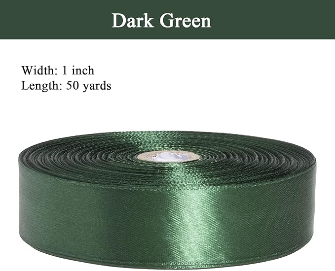 YASEO 1 Inch Dark Green Solid Satin Ribbon, 50 Yards Craft Fabric Ribbon for Gift Wrapping Floral Bouquets Wedding Party Decoration