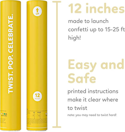 2 Pack Confetti Cannon Confetti Poppers | Biodegradable Yellow Confetti | TUR Party Supplies | Launches Up to 25ft | Giant (12 in) | Party Poppers for Graduation, Birthdays, Weddings, and Memorial Day