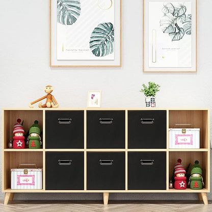Yunkeeeper storage bins Cubes, Fabric Cube Organizer with Handle, Foldable Cube Bins for Cloth or Accessary Storage, 11x11x11, Set of 3, (Black)