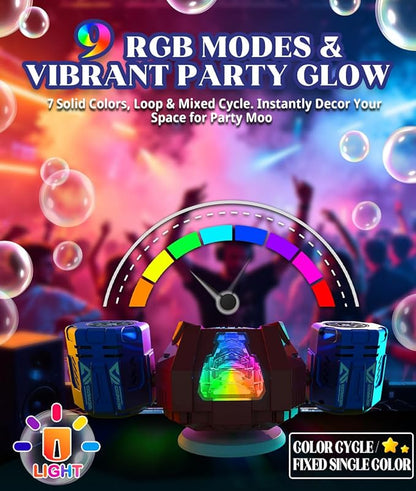 Bubble Machine - Auto 360° Rotation, Remote Control(65-131ft), 9Colors RGB Lights, 40000+ Bubbles, 1200mAh USB-C Rechargeable - Gift Toys for Kids, Toddler, Boys, Girls, Parties, Birthday, Wedding