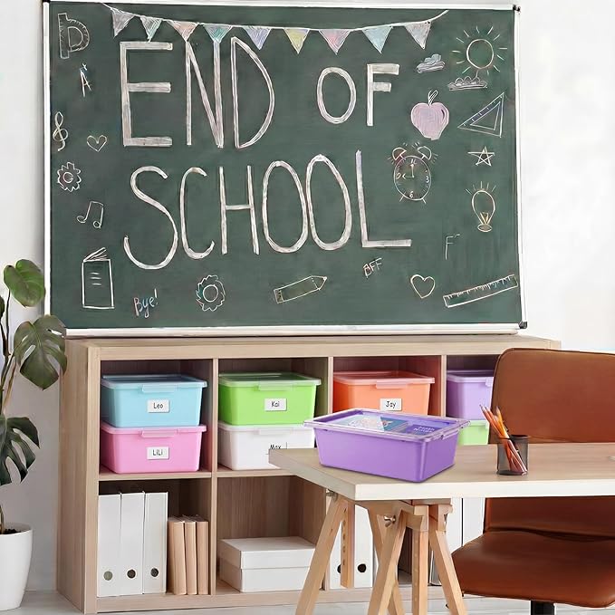 10 Pcs Cubby Bin with Clear Latching Lid Label Sticker Colored Plastic Stackable Book Storage Container for Classroom Office Home Sorting Arts Craft Desk Organizer(Macaron)