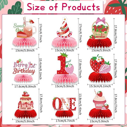 Berry First Birthday Decor - 9PCS Sweet One Birthday Party Decorations Cute Strawberry 1st Birthday Decorations Berry First Birthday Party Table Centerpiece Decor Supplies Baby Girls