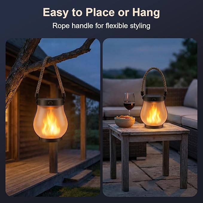 Solar Lanterns Outdoor Waterproof 8 Pack, Outdoor Solar Lanterns with Flickering Flame Effect, USB-C & Solar Charging, Auto Dusk to Dawn, Hanging Light for Garden Patio Yard
