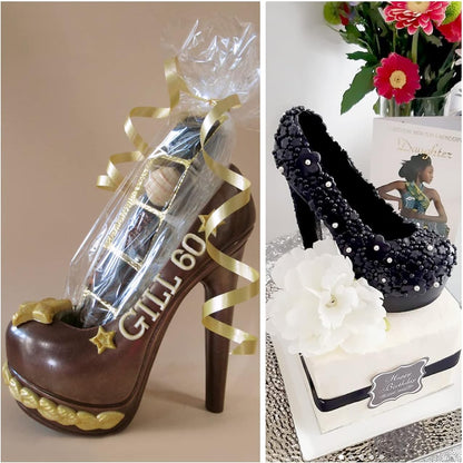 Sakolla High Heel Shoe Chocolate Molds, 3D Shoe Candy Molds Large Thick Soled Stiletto Molds with 4 Clips Cake Decoration for Wedding Birthday Party