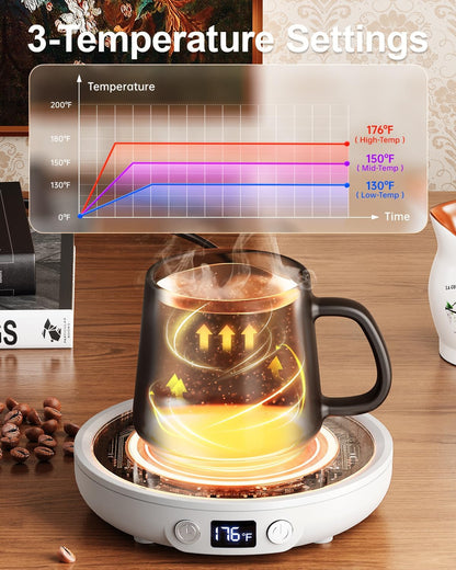 Sweetfull Mug Warmer - Upgraded 36W Coffee Cup Warmer for Desk with 130℉-176℉ Digital Display, 2-12H Timer Auto Shut Off