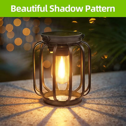 Solar Hanging Lanterns Outdoor Waterproof: 4 Pack Metal Solar-Powered Lights with Hook, Bright Warm Lantern Decor for Outside, Classic Outdoor Lighting for Yard Garden Patio Porch Balcony Decorations