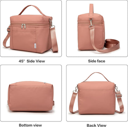 NOL Natural Organic Lifestyle Insulated Lunch Bags for Women Cooler Bag Lightweight Nylon Waterproof Lunch Box For Work (Dark Pink, Medium(normal))