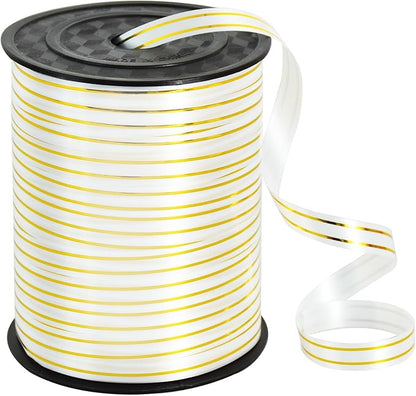 TONIFUL Curling Ribbon-White Gold Balloon Curling Ribbons-250 Yards Balloon String for DIY Decor,Gift Wrapping,Ribbons and Bows for Christmas New Year Birthday Gifts Graduation Supplies