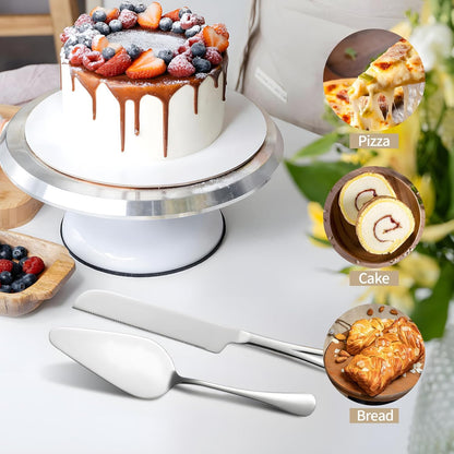 Silver Cake Cutting Set for Wedding, Premium Stainless Steel Cake Knife, Premium Cake Cutter set is Great for Birthdays, Anniversary Parties, and Christmas.Perfect for any celebration