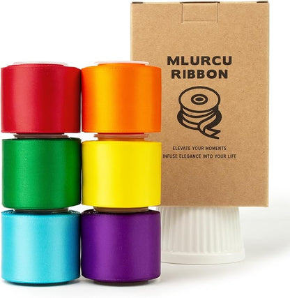 Rainbow Ribbon 1-1/2 Inch Wide Assorted Bulk Pack Colorful Double Faced Satin Ribbon Set for Crafts, Gift Wrapping, Easter, Baby Shower, Birthday, Fiesta Party, Wedding Decor, Hair Bows - 30Yds