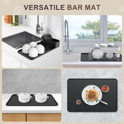 Silicone Coffee Mat with 6 Coasters,24"x16" Counter Bar Mat Fits Under Coffee Maker/Pot &amp; Espresso Machine, Bar Aceessories,Detachable Drying Pad for Tamper,Sugar Packets,Cups &amp; Countertop Protection