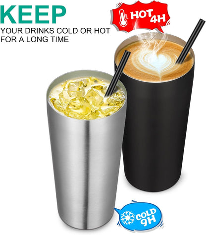 Vegond 20oz Tumbler Bulk with Lid and Straw 6 Pack, Stainless Steel Vacuum Insulated Tumbler, Double Wall Coffee Cup Travel Mug, Black
