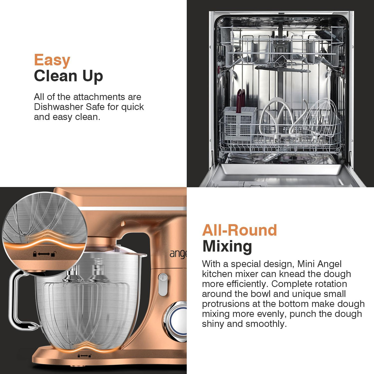 Mini Angel Stand Mixer,10-Speed 5QT Kitchen Electric Mixer,Tilt-Head Food Mixer with Dough Hook, Wire Whisk, Flat Beater