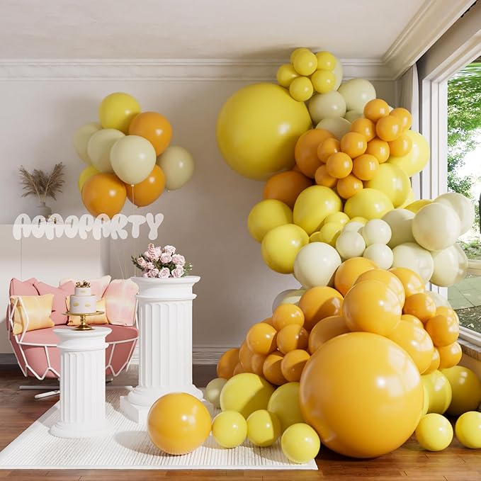 Yellow Balloons Garland Arch Kit Different Sizes Pack 150Pc 18Inch 10Inch 5Inch Latex Pastel Mustard Yellow Balloons for Graduation Easter Birthday Party Decorations