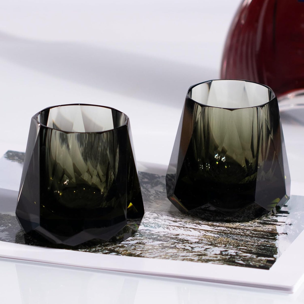 Kammak Crystal Whiskey Glasses Set of 2, 5.3oz Old Fashioned Glasses Stemless, Hand Blown Colored Cocktail Glasses, Engagement Gifts for Couples