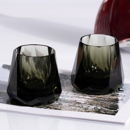 Kammak Crystal Whiskey Glasses Set of 2, 5.3oz Old Fashioned Glasses Stemless, Hand Blown Colored Cocktail Glasses, Engagement Gifts for Couples