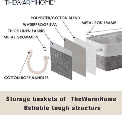 TheWarmHome Small Storage Baskets for Organizing,Storage Baskets for Shelves,Small Fabric Storage Bins W/Handles For Closet Nursery Toy Decorative Foldable (White&Grey, 11.8L*7.9W*5.2H-6 Pack)